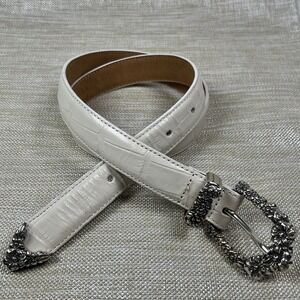 Brighton Belt Croc Embossed Leather Silver Floral Buckle M 30 (27-31") B10312
